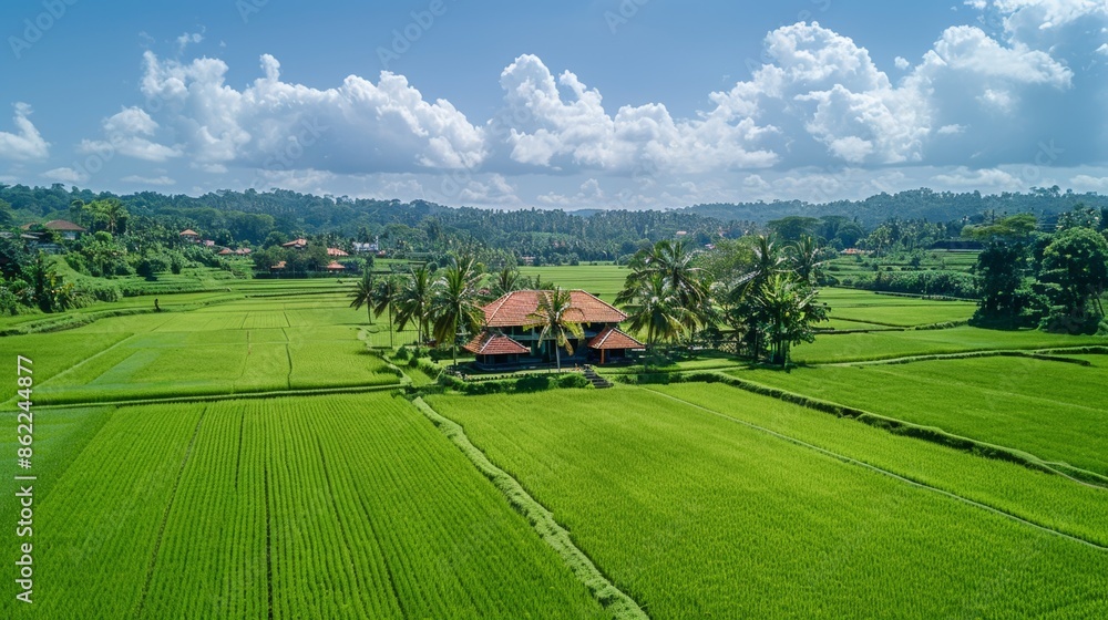 Wall mural Rural View with Rice Fields