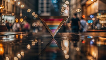 Pride Symbol Blur: An abstract blurred background featuring a prominent symbol of LGBTQ pride, such as the pink triangle or lambda sign.	
