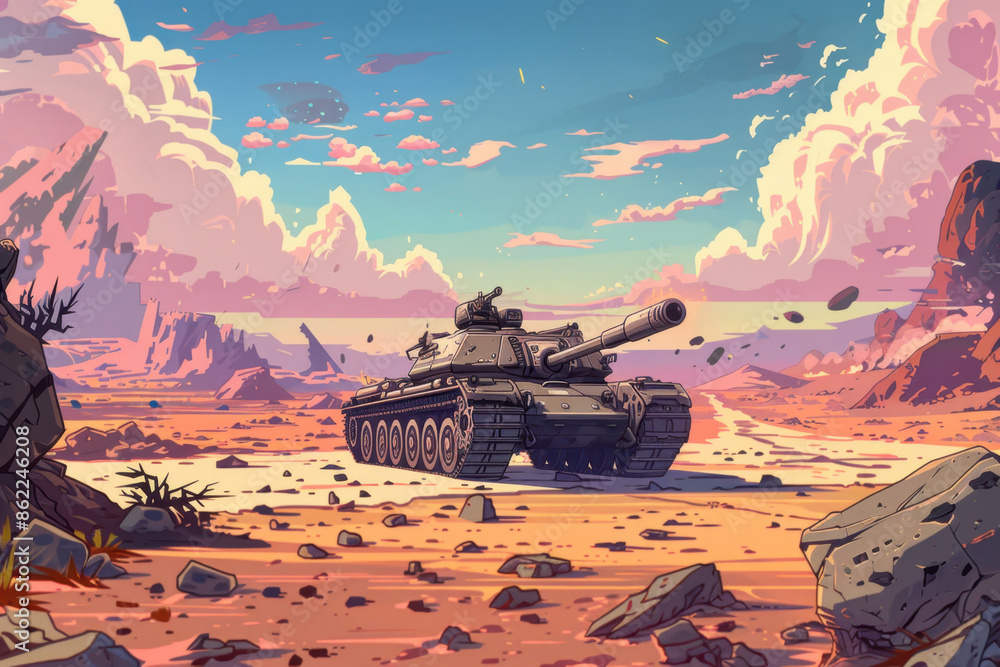 Sticker Tank in the Desert Landscape