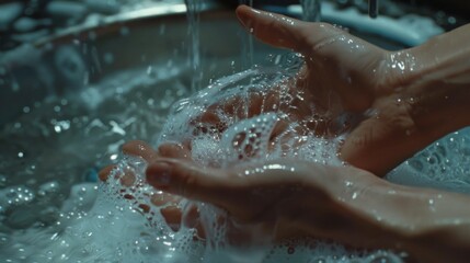A person is washing their hands in a sink. Generate AI image