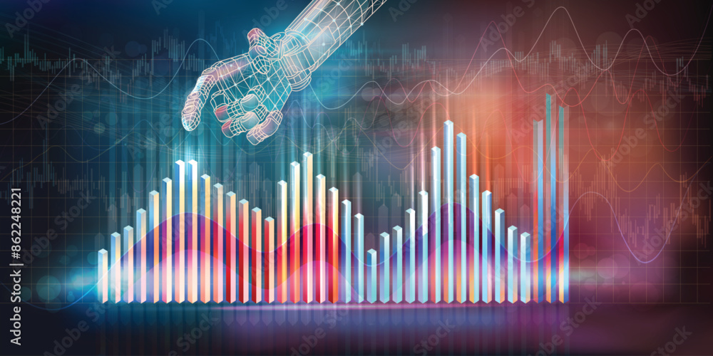 Aufkleber digital infographics on the topic of global financial technologies using artificial intelligence.