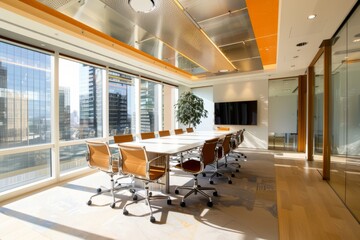Professional Photography of a consultancy firm's urban office reflecting global market trends, Generative AI