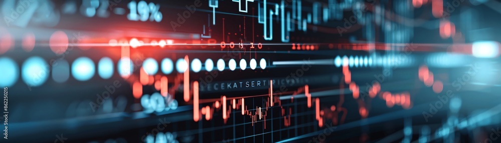 Poster on a sleek augmented reality screen, falling stock charts and a critical bankruptcy alert dominate t
