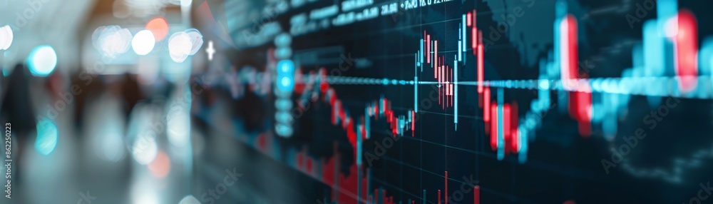 Poster on a sleek augmented reality screen, falling stock charts and a critical bankruptcy alert dominate t