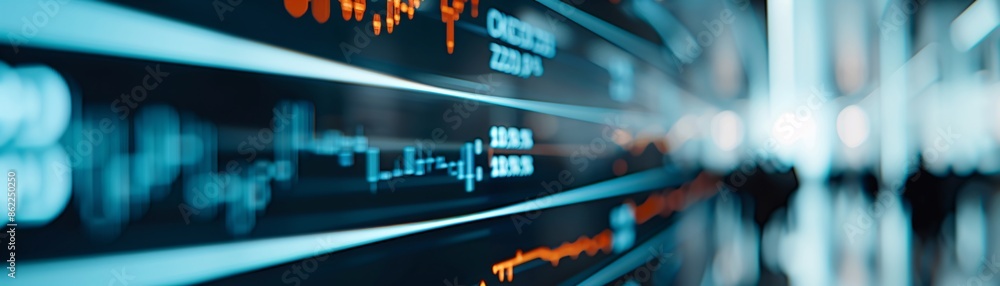 Poster on a sleek augmented reality screen, falling stock charts and a critical bankruptcy alert dominate t
