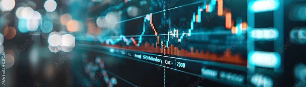 Poster on a sleek augmented reality screen, falling stock charts and a critical bankruptcy alert dominate t