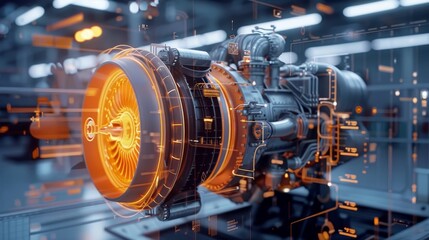 Big turbine engine in real-time, twin technology engines, featuring advanced digital integration and modern engineering feats