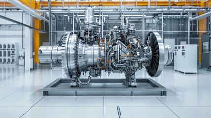 Big turbine engine in real-time, twin technology engines, featuring advanced digital integration and modern engineering feats