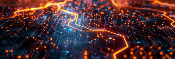 Fototapeta premium Advanced Tech Network: Digital Background of Circuits and Data Flows Illustrating Tech Processes