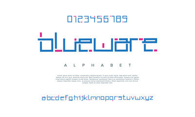 Blueware creative geometric modern urban alphabet font. Digital abstract futuristic, fashion, sport, minimal technology typography. Simple numeric vector illustration