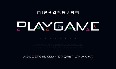 Playgame creative geometric modern urban alphabet font. Digital abstract futuristic, fashion, sport, minimal technology typography. Simple numeric vector illustration