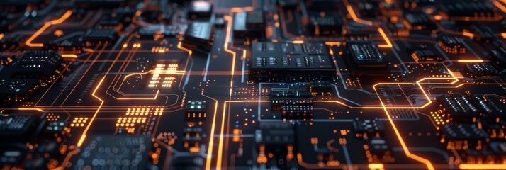 Advanced Tech Network: Digital Background of Circuits and Data Flows Illustrating Tech Processes