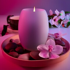 composition with neon colors used in a subtle, spiritual manner, with a focus on calmness and inner peace.