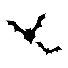 halloween black bats drawn in cartoon flat style silhouette Funny cute illustration