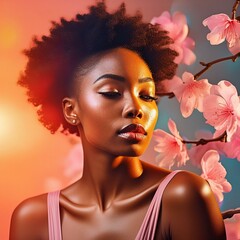 Woman illuminated by a soft, ethereal glow with pastel colors and a dreamy aesthetic. 