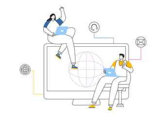 Intranet Internet Network Connection Technology Vector Illustration to Share Confidential Company Information and Website in Flat Cartoon Background