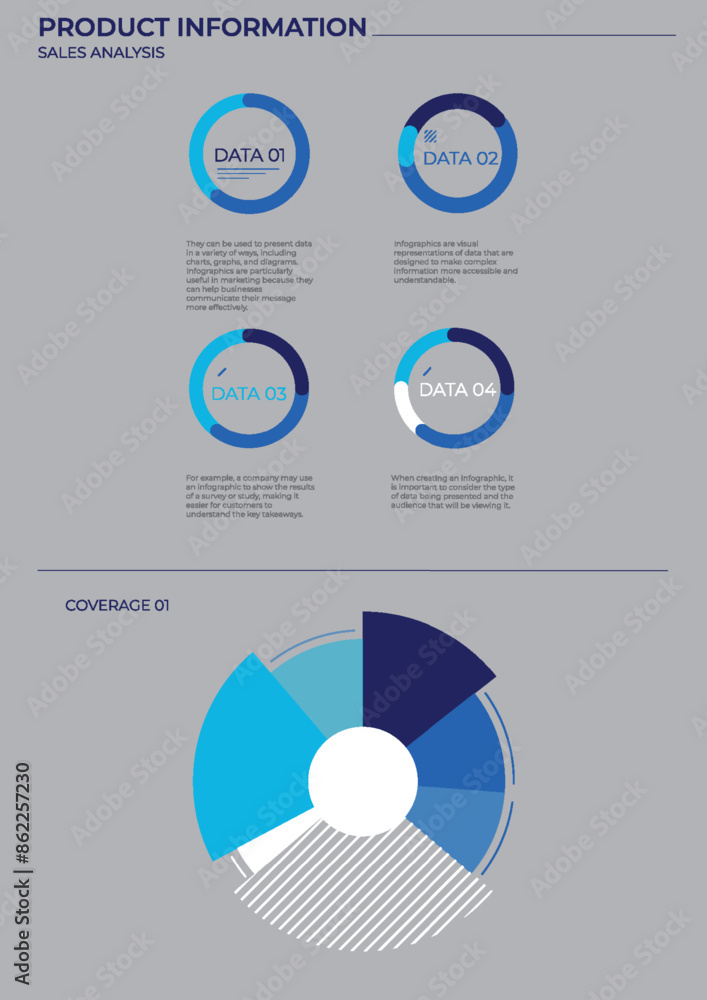 Poster data analysis pie charts in color. finance elements charts.