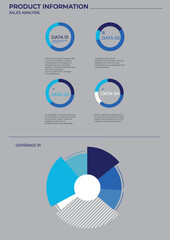 Data analysis pie charts in color. Finance elements charts.