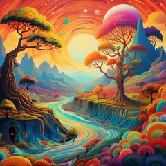 Vibrant, Neon Landscape: Abstract Representation of Spiritual Growth