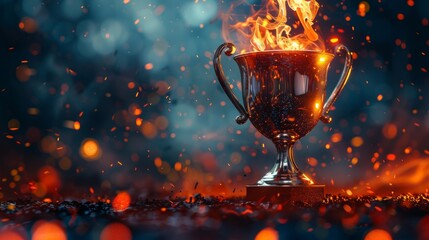 A dynamic 3D render of a trophy, capturing the excitement and energy of winning a contest.