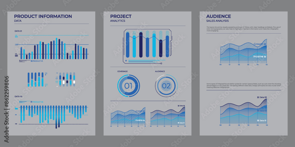 Poster project business analysis charts in color. vector illustration.