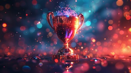 An abstract 3D illustration of a trophy with a shimmering effect, representing the prestige of being a finalist.