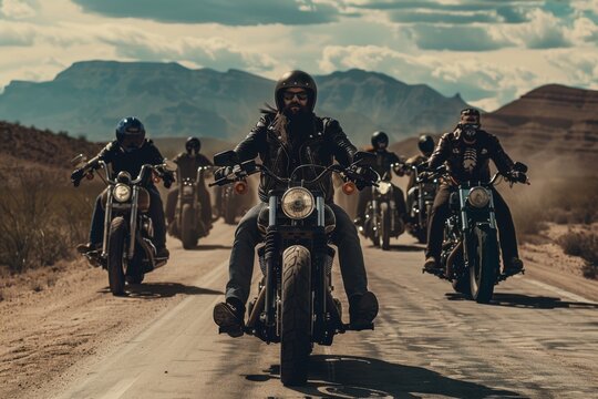 Group of bikers riding on a road