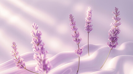 Obraz premium Ethereal Lavender Flowers on Serene Purple Silk Background Elegance