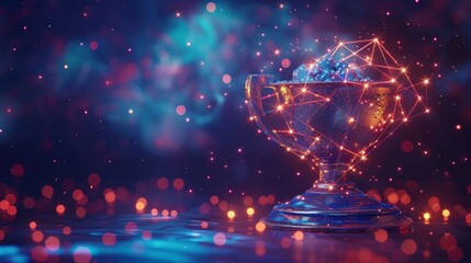 An imaginative 3D illustration of a trophy in the shape of a constellation, with stars connecting to form its outline, symbolizing greatness and aspiration.