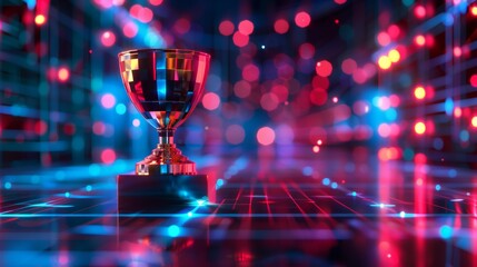 A futuristic 3D concept of a holographic trophy projection, symbolizing the intersection of technology and recognition in modern society.