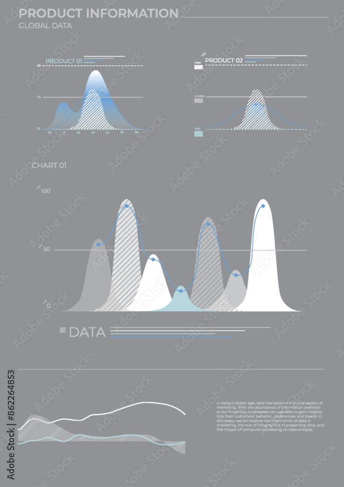 Poster global data charts in color. finance elements charts.