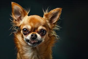 Obraz premium An aggressive Chihuahua with a bold and feisty expression, prepared to pounce, standing defiantly and barking fiercely, showing unexpected fierceness and boldness. 