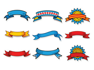 Eps Vintage Banner Ribbon Clipart Vector. Ribbons banner. Ribbon elements. Starburst label. Vintage. Modern simple ribbons collection. Vector illustration.