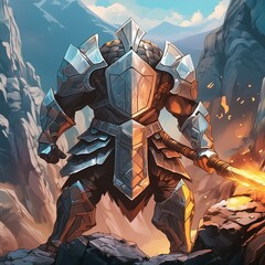 Titan Warrior: Colossal Fighter Clad in Earth and Stone, Wielding Mountains as Weapons