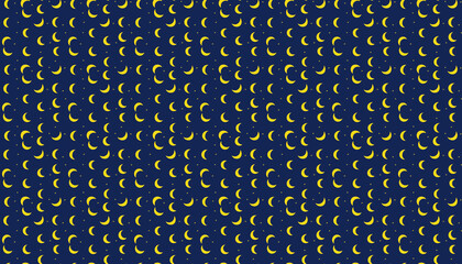 A deep blue background with yellow crescent moon patterns