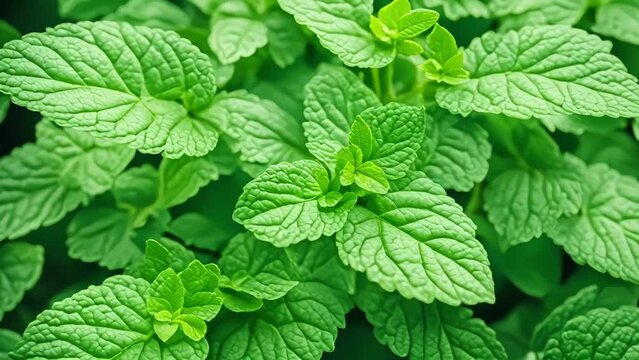 Beautiful fresh green peppermint plant nestled in the garden