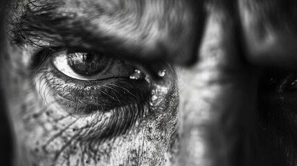 Obraz premium A closeup of furrowed brows revealing the inner turmoil of an anxious mind. Black and white art
