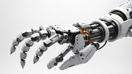 Innovation. 3D robot arm on white background. Mechanical hand. Industrial robot. modern industrial technology