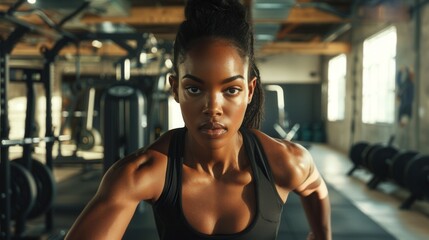 Fototapeta premium A strong young woman takes on an intense workout