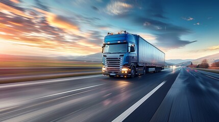 Fast Moving Delivery Truck on Busy Highway Transporting Cargo for Logistics Delivery