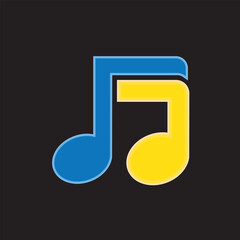 musical notes in blue and yellow, vector logo icon