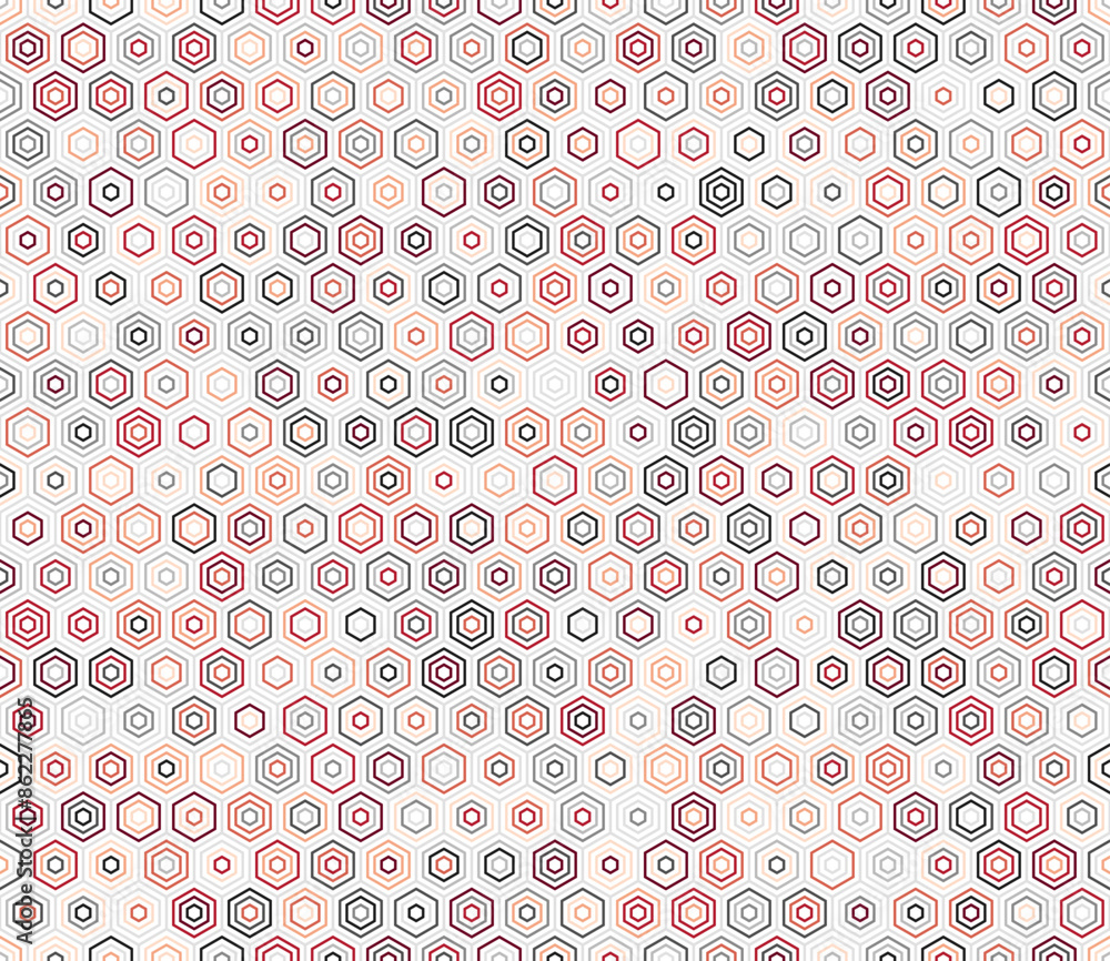 Poster Tileable hexagon background. Simple stacked hexagons pattern. Hexagon geometric shapes. Multiple tones color palette. Seamless pattern. Tileable vector illustration.