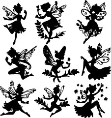 Hand drawn fairy silhouette illustration