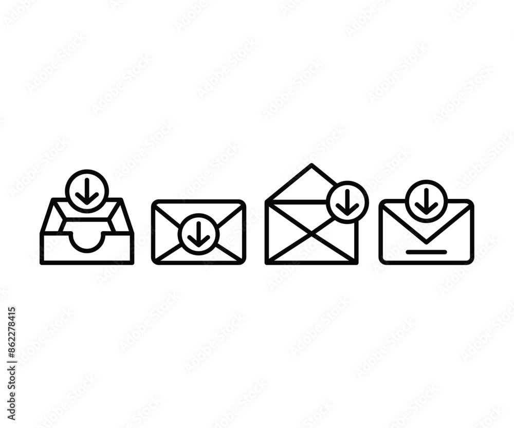 Poster inbox envelope email message icons symbol vector design simple line black white color modern illustr