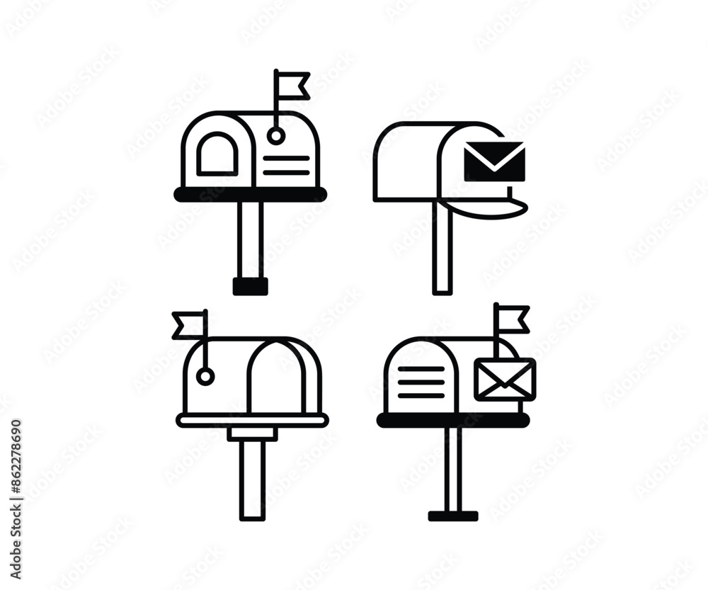 Poster mailbox received mail icons symbol vector design black white color simple illustration collection se
