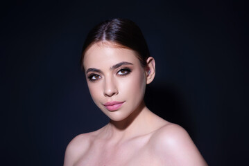 Close up portrait of young woman face.