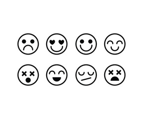 emoticon emoji face cartoon icons symbol vector design simple line black white color modern illustration set