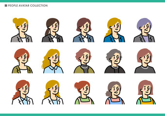 シンプルな女性アイコンのセット