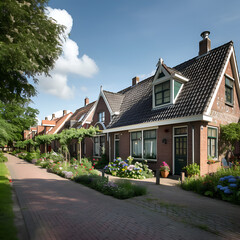 The idea of design a high-end residential area located in front of a road, house, apartment, design, construction, idea, business, street, trees, city, idea, sky, sunlight, AI-generated.