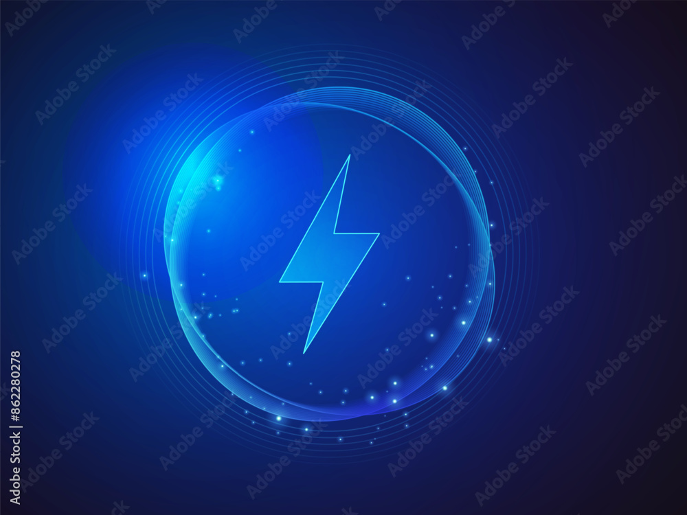 Poster electric vehicle battery charging status dashboard hologram interface with lightning bolt symbol in 